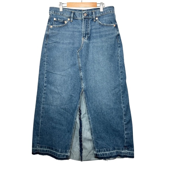 Vintage 90s Gap Denim Maxi Skirt Women Size 29 Long Blue Front Slit Elevated - Picture 1 of 9